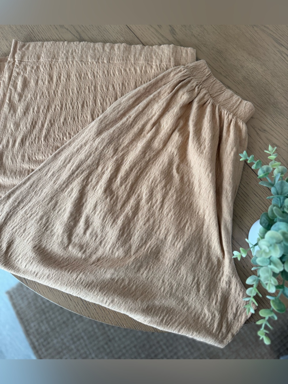High-Rise Wide-Leg Pants in Light Tan